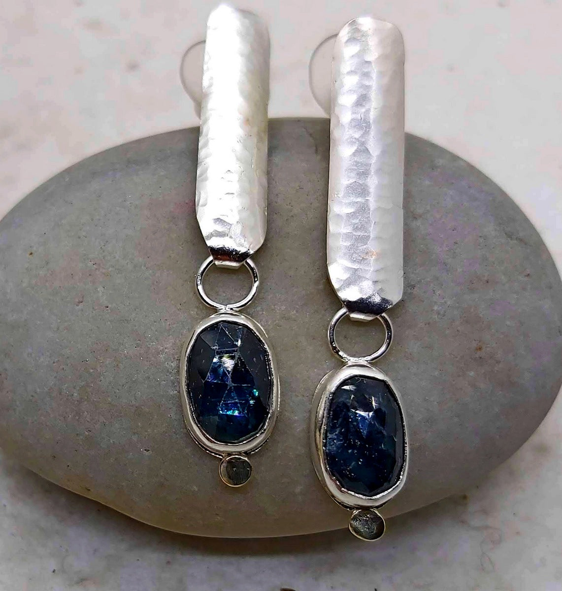 Long studs silver and Kyanite earrings