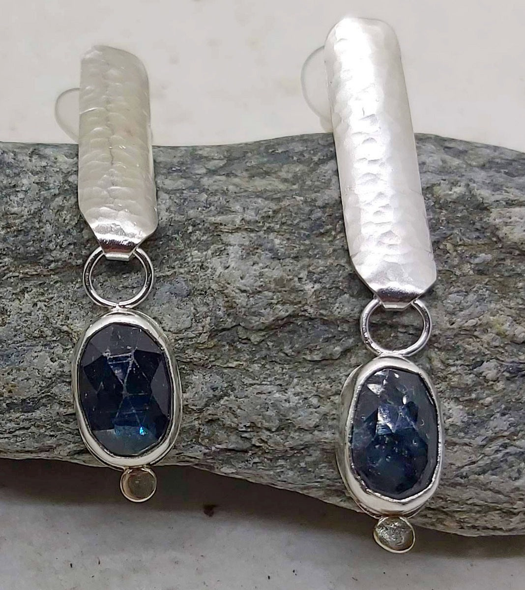 Long studs silver and Kyanite earrings