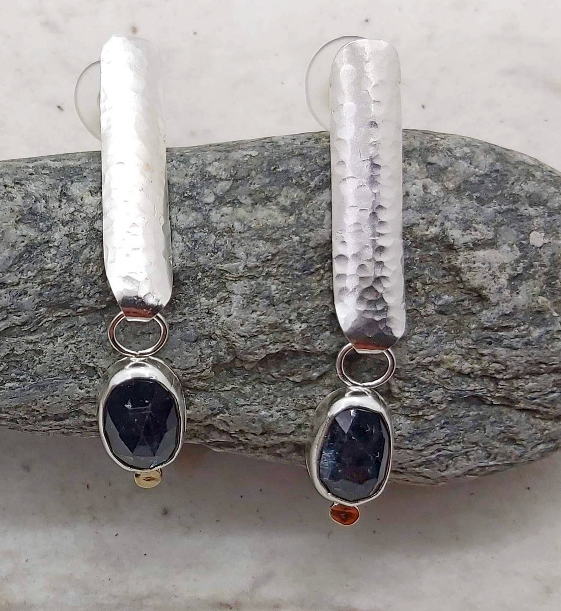 Long studs silver and Kyanite earrings