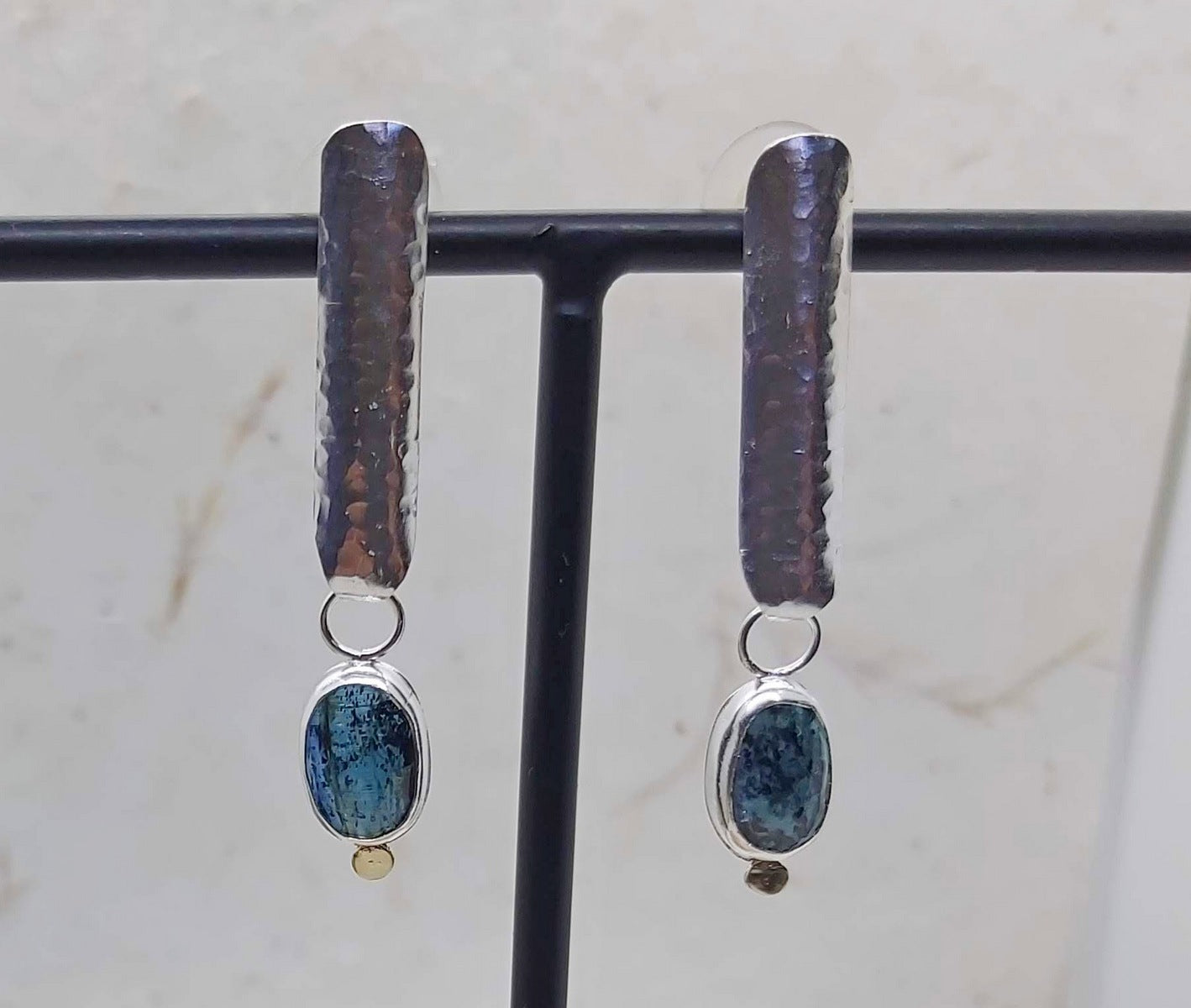 Long studs silver and Kyanite earrings