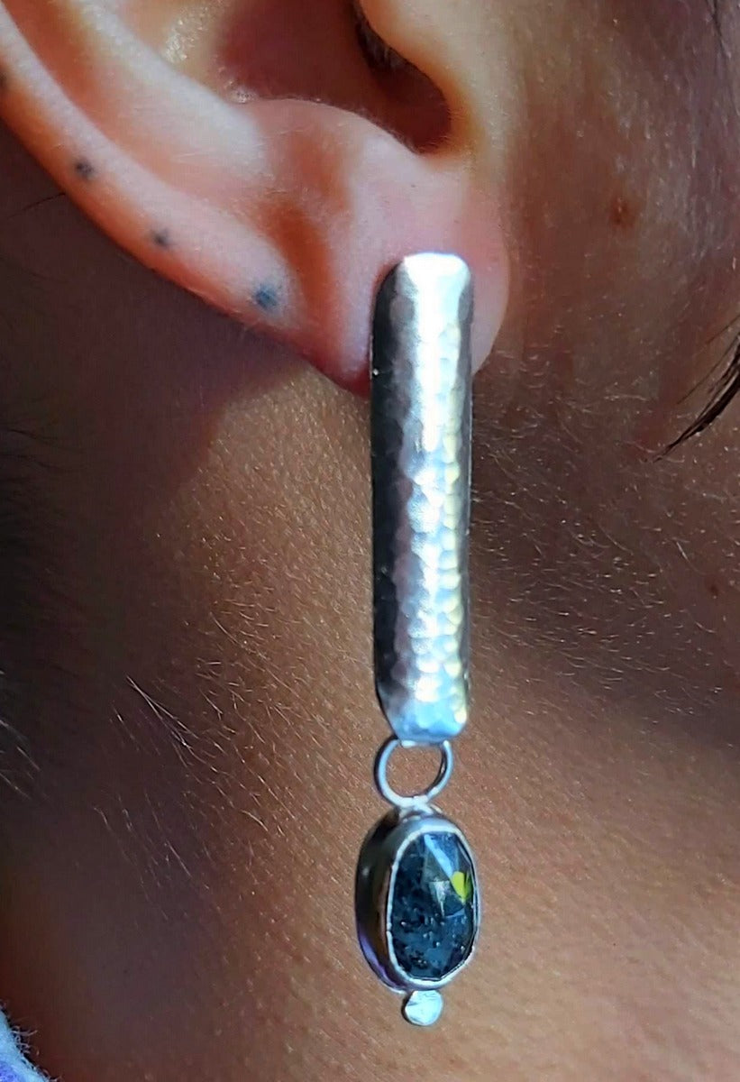 Long studs silver and Kyanite earrings