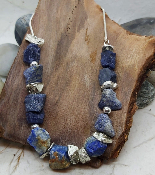 Rough Lapis Lazuli and silver necklace