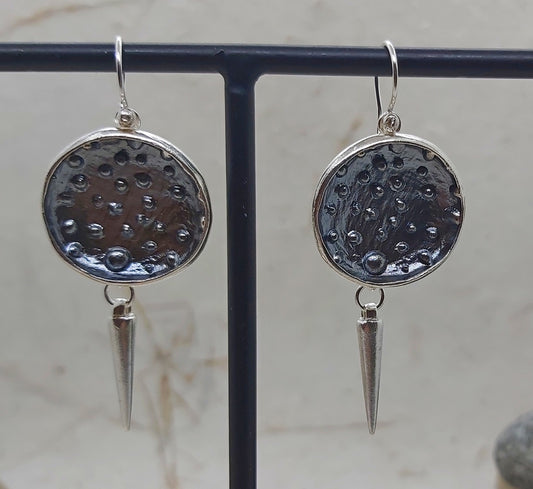 Silver orbit dangling earrings