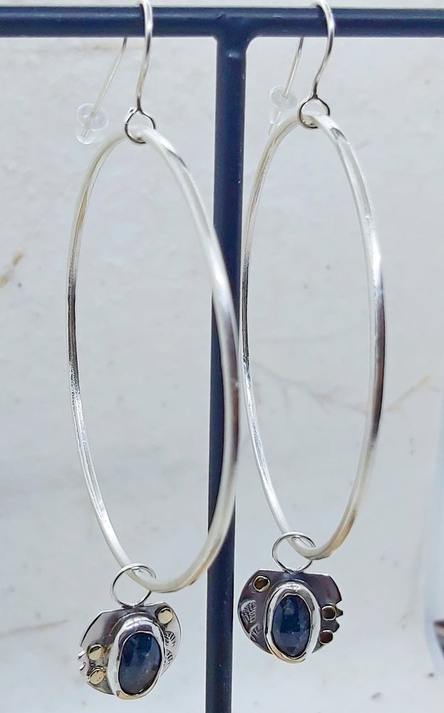 Kyanite stones on large sterling silver hoops