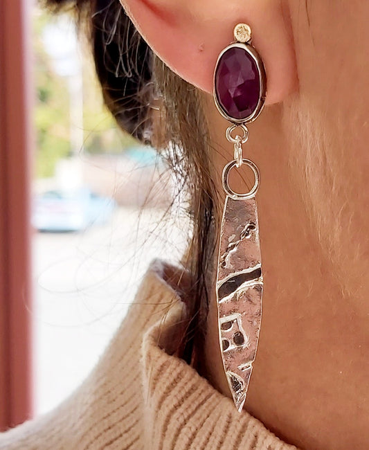 Inverse silver ,gold and sapphire earrings