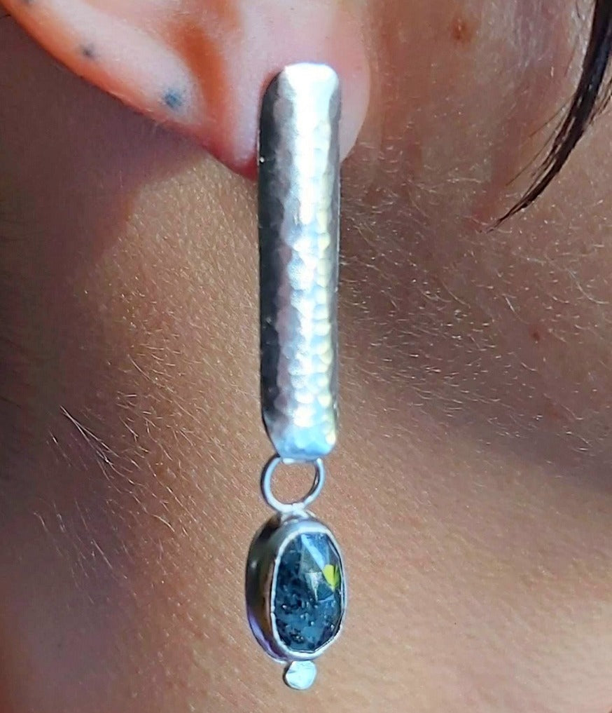 Long studs silver and Kyanite earrings