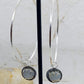 Large Silver hoops with dangling Moonstone