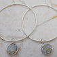 Large Silver hoops with dangling Moonstone