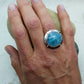 Round cabochon Larimar ring, silver and gold size 7