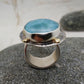 Round cabochon Larimar ring, silver and gold size 7