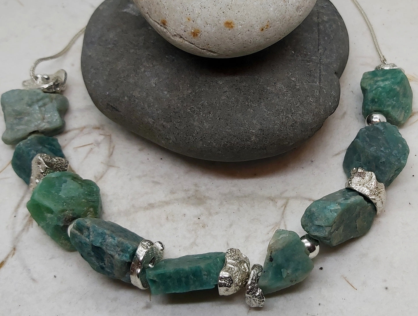Raw Amazonite nuggets bead necklace- 20 inch length