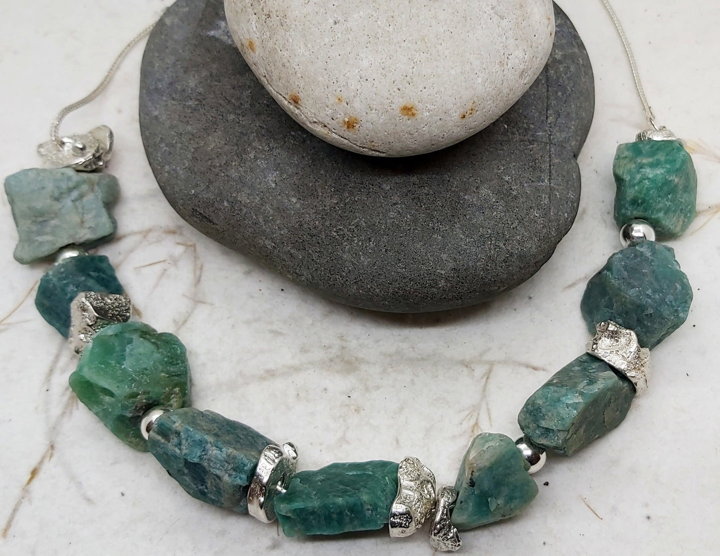 Raw Amazonite nuggets bead necklace- 20 inch length