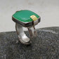 Square Cabochon Chrysoprase silver and gold ring, size 7.25